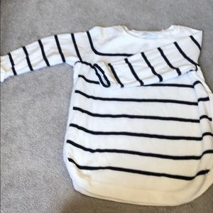 White sweater with navy stripes. Size XXL